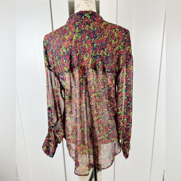 Free People Sheer Floral Collared Button Down Blouse - Picture 3 of 8